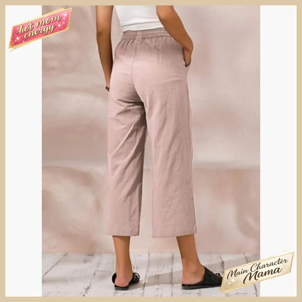 Cotton Cropped Palazzo Pants Loose Fit Wide Leg Casual Elegant Summer - Picture 3 of 7